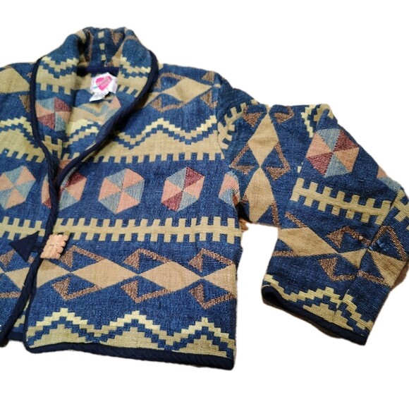 Vintage Womens Southwestern Aztec Tapestry Jacket Size L Cropped Geometric - Picture 4 of 10